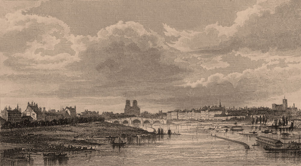 PARIS. Paris prise du pont d'Austerlitz. BICKNELL 1845 old antique print